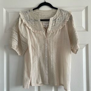 Cleobella Lace and Ruffle Button Front Blouse, NWT